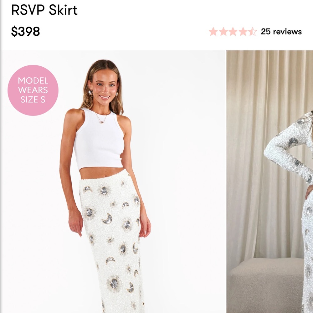 Show Me Your MuMu White Beaded Maxi Skirt with Silver Embellishments